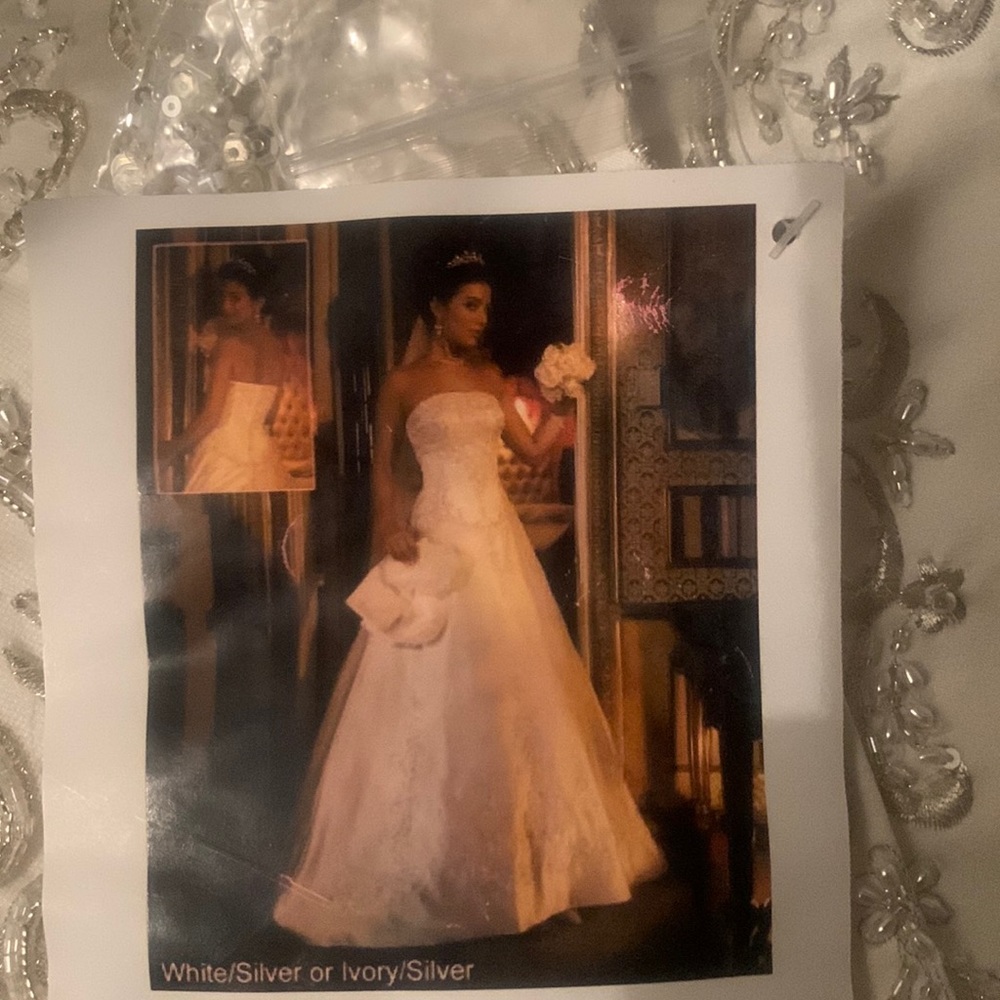 Bridal Gown never worn see photo as to how it wears on the body.